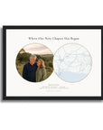 Personalised location map & photo print, Meridian, in a black frame, A4 landscape