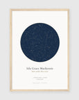 Personalised star map print, Jewel, in an oak coloured frame, A3 portrait