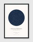 Personalised star map print, Jewel, in a black frame, A3 portrait
