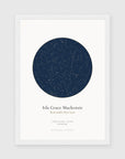 Personalised star map print, Jewel, in a white frame, A4 portrait
