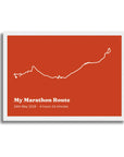 Personalised route trace print, in a white frame, A4 landscape