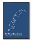 Personalised route trace print, in a black frame, A2 portrait