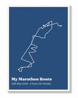 Personalised route trace print, in a white frame, A2 portrait