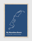 Personalised route trace print, in an oak coloured frame, A3 portrait