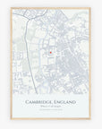 Personalised map print, in an oak coloured frame, A2 portrait