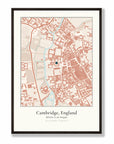 Personalised map print, in a black frame, A2 portrait