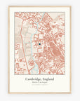 Personalised map print, in an oak coloured frame, A2 portrait