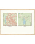 Personalised multi-location map print, in an oak coloured frame, A4 landscape