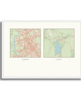 Personalised multi-location map print, in a white frame, A3 landscape