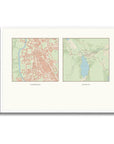 Personalised multi-location map print, in a white frame, A2 landscape