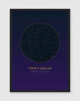 Personalised star map print, Aurum, in a black frame, A3 portrait