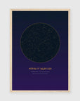 Personalised star map print, Aurum, in an oak coloured frame, A3 portrait