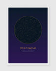 Personalised star map print, Aurum, in a white frame, A3 portrait