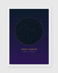 Personalised star map print, Aurum, in a white frame, A4 portrait