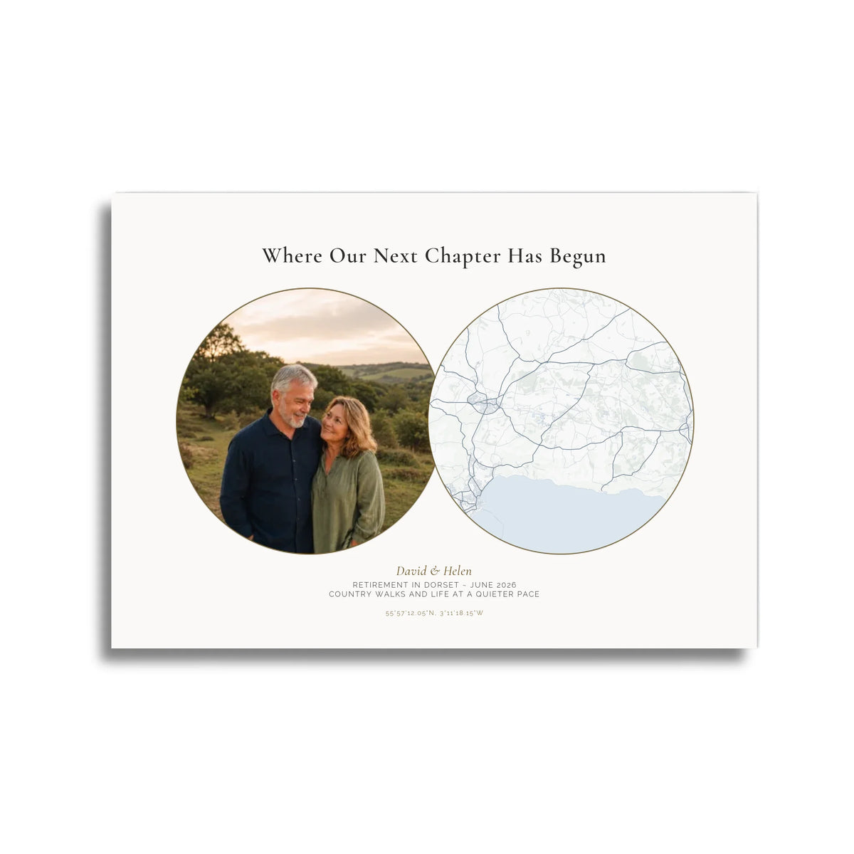 Personalised location map &amp; photo print, Meridian, unframed, A4 landscape