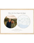 Personalised location map & photo print, Meridian, in an oak coloured frame, A4 landscape
