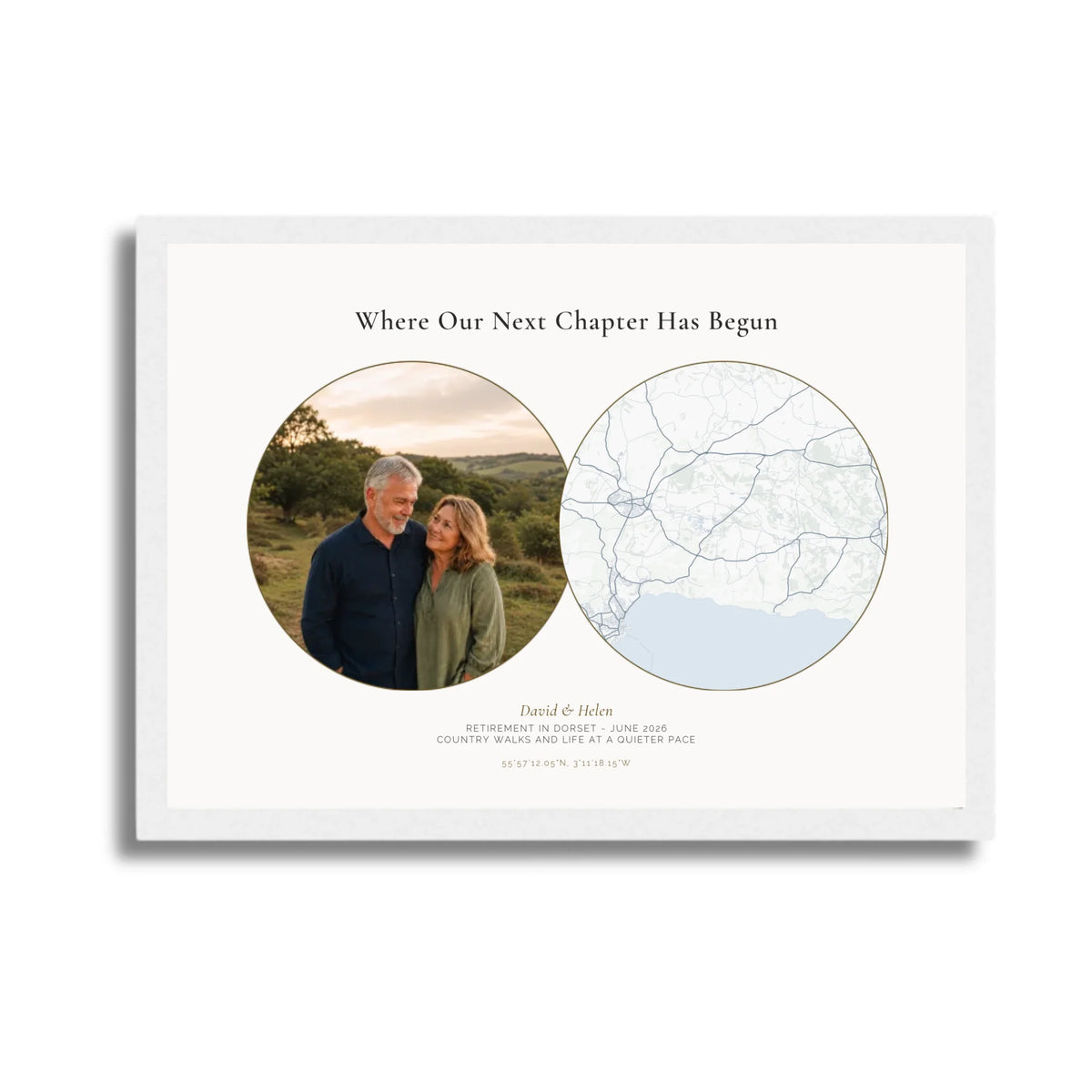 Personalised location map &amp; photo print, Meridian, in a white frame, A4 landscape