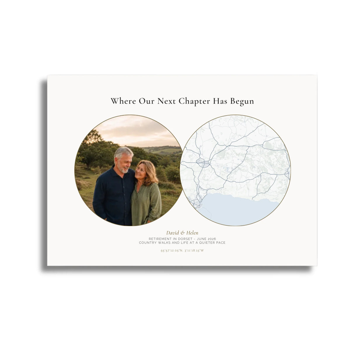Personalised location map &amp; photo print, Meridian, unframed, A3 landscape
