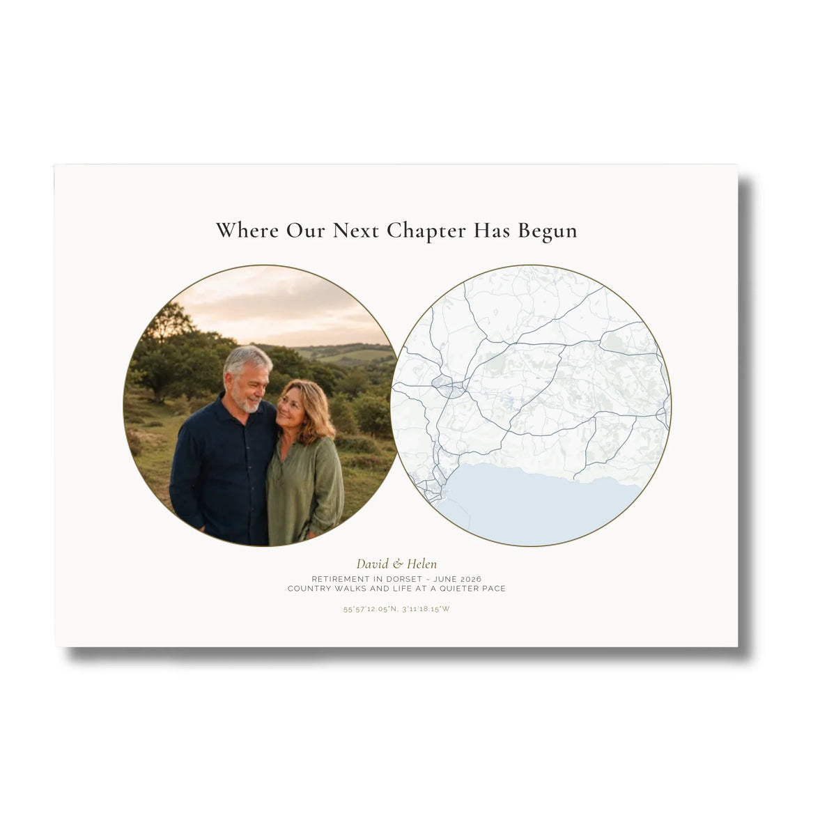 Personalised location map &amp; photo print, Meridian, unframed, A2 landscape