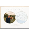 Personalised location map & photo print, Meridian, in an oak coloured frame, A2 landscape