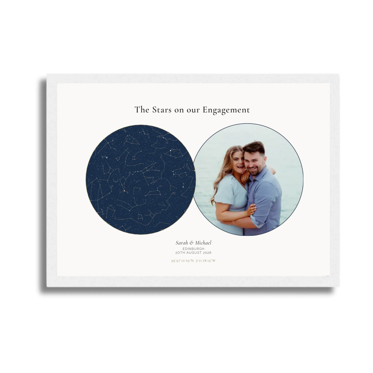 Personalised star map &amp; photo print, Lodestar, in a white frame, A4 landscape