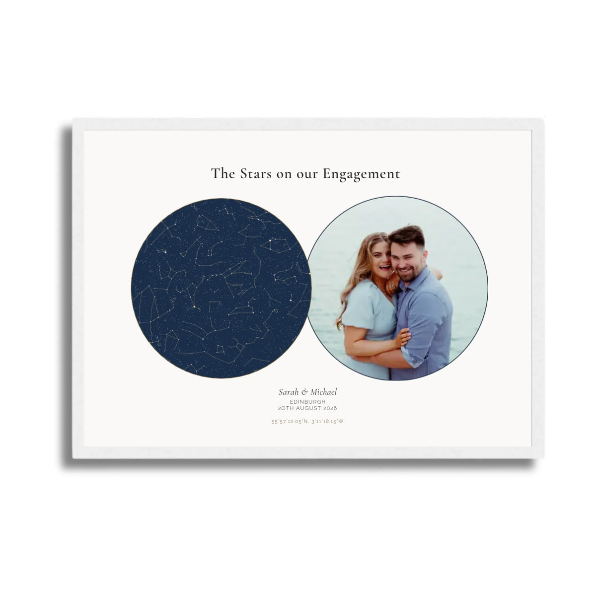 Personalised star map &amp; photo print, Lodestar, in a white frame, A3 landscape