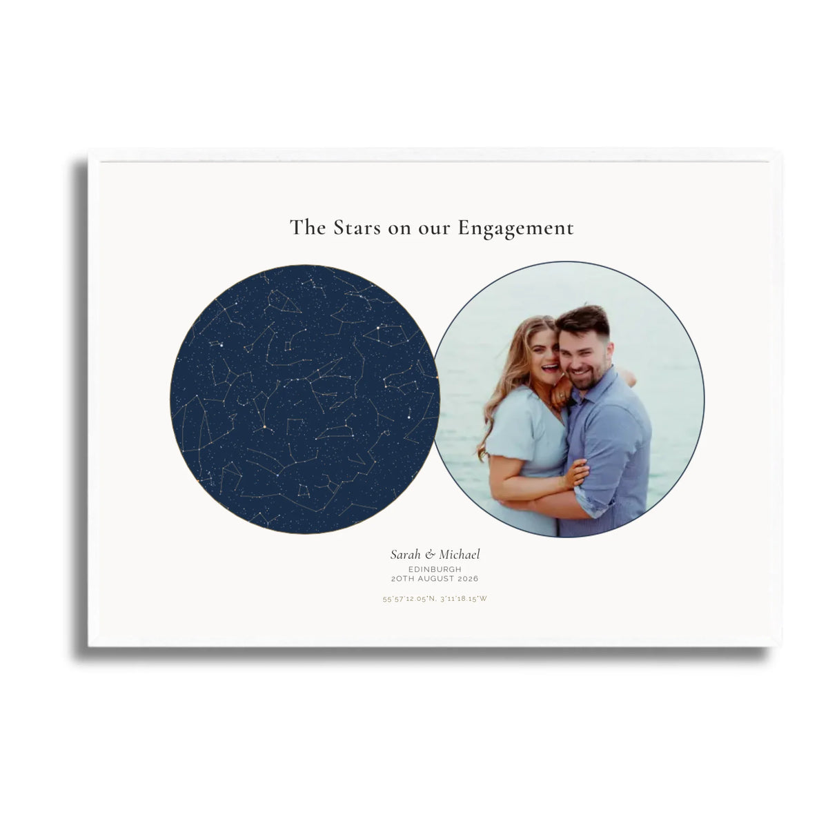 Personalised star map &amp; photo print, Lodestar, in a white frame, A2 landscape