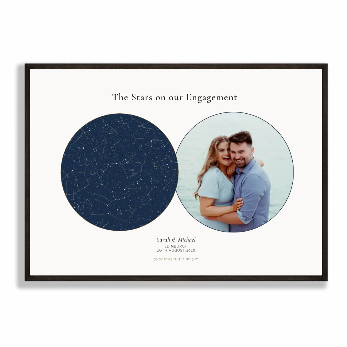 Personalised star map &amp; photo print, Lodestar, in a black frame, A2 landscape