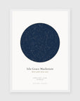 Personalised star map print, Jewel, in a white frame, A3 portrait