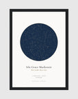 Personalised star map print, Jewel, in a black frame, A4 portrait