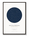 Personalised star map print, Jewel, in a black frame, A2 portrait