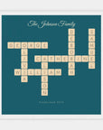 Personalised crossword print in a white frame, 12 inch square