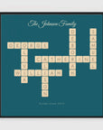 Personalised crossword print in a black frame, 24 inch square