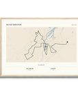 Personalised route map print in an oak coloured frame, A2 landscape