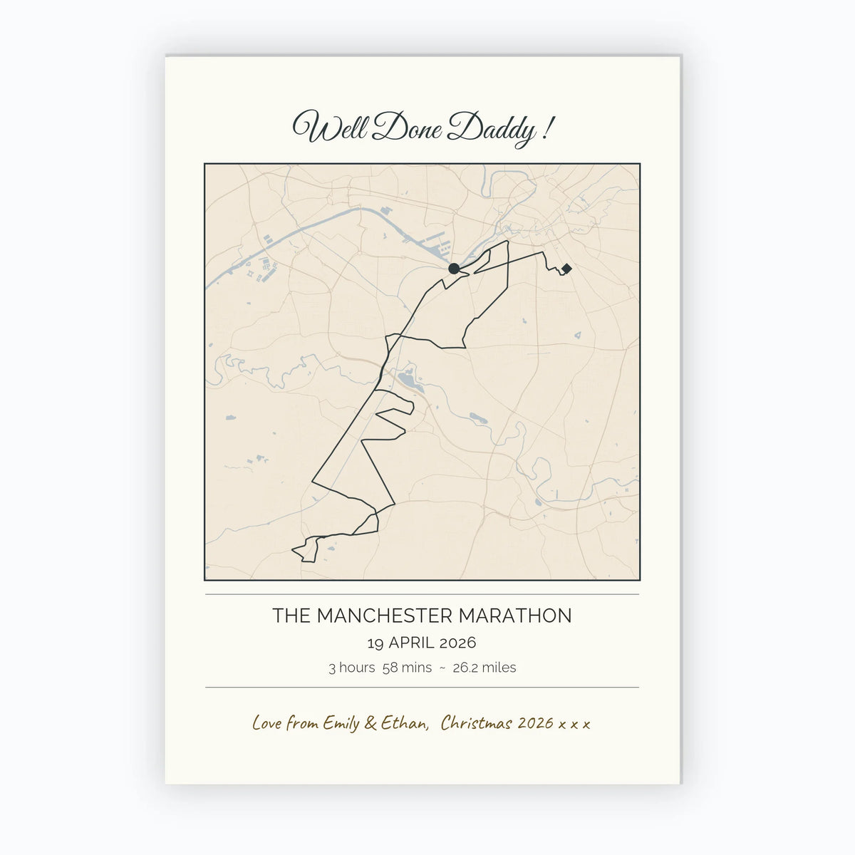 Personalised route map print, unframed, A2 portrait