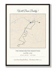 Personalised route map print in a black frame, A2 portrait