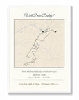 Personalised route map print in a white frame, A2 portrait