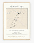 Personalised route map print in an oak coloured frame, A2 portrait
