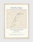 Personalised route map print in an oak coloured frame, A3 portrait