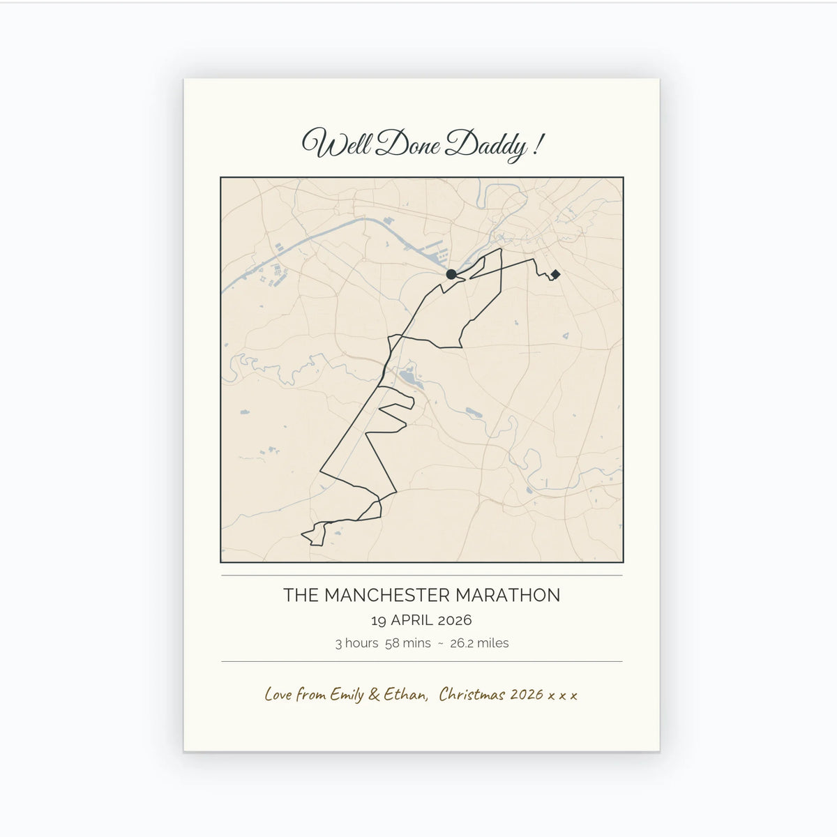 Personalised route map print, unframed, A3 portrait