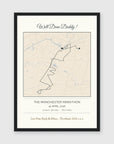 Personalised route map print in a black frame, A3 portrait