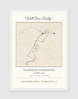 Personalised route map print in a white frame, A3 portrait