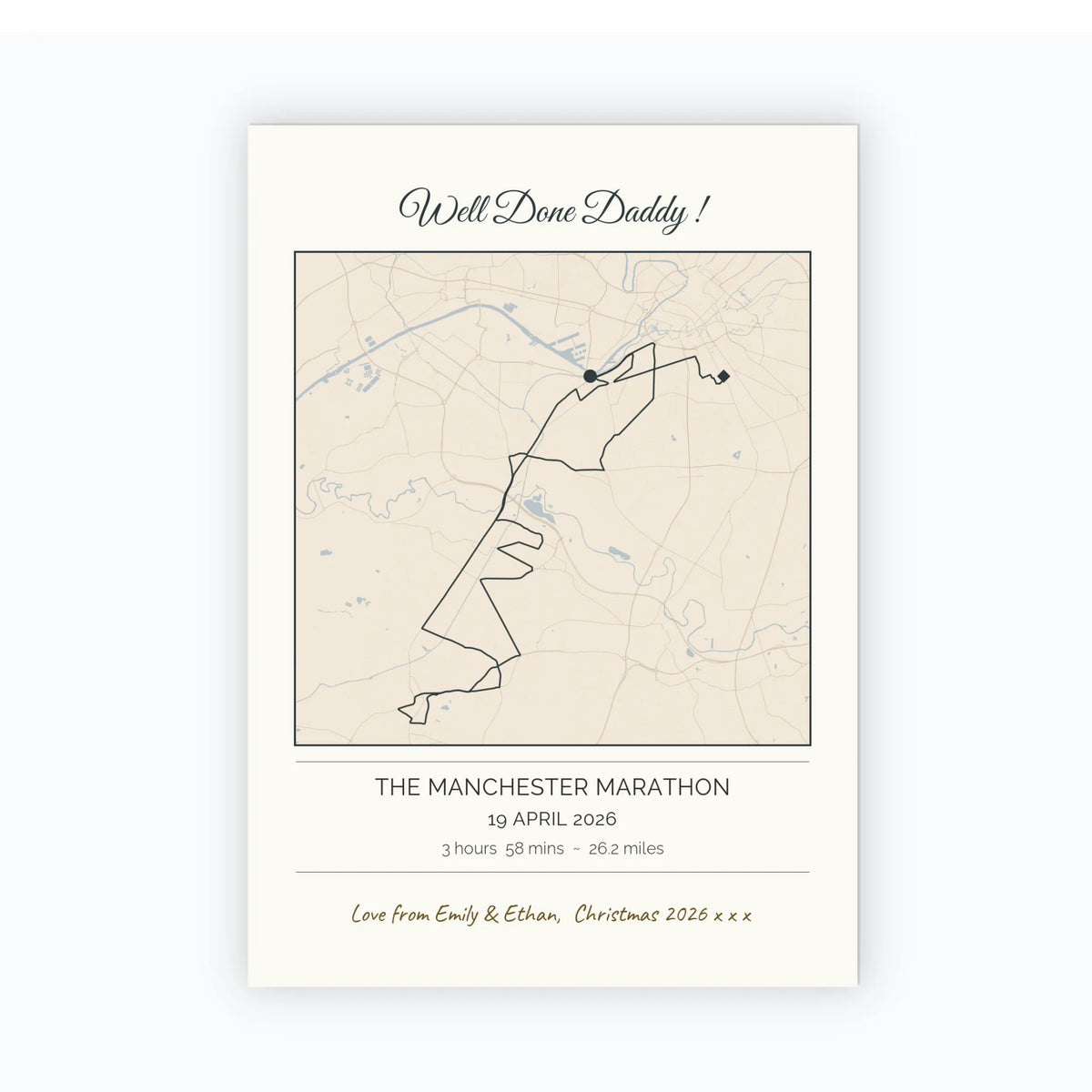 Personalised route map print, unframed, A4 portrait
