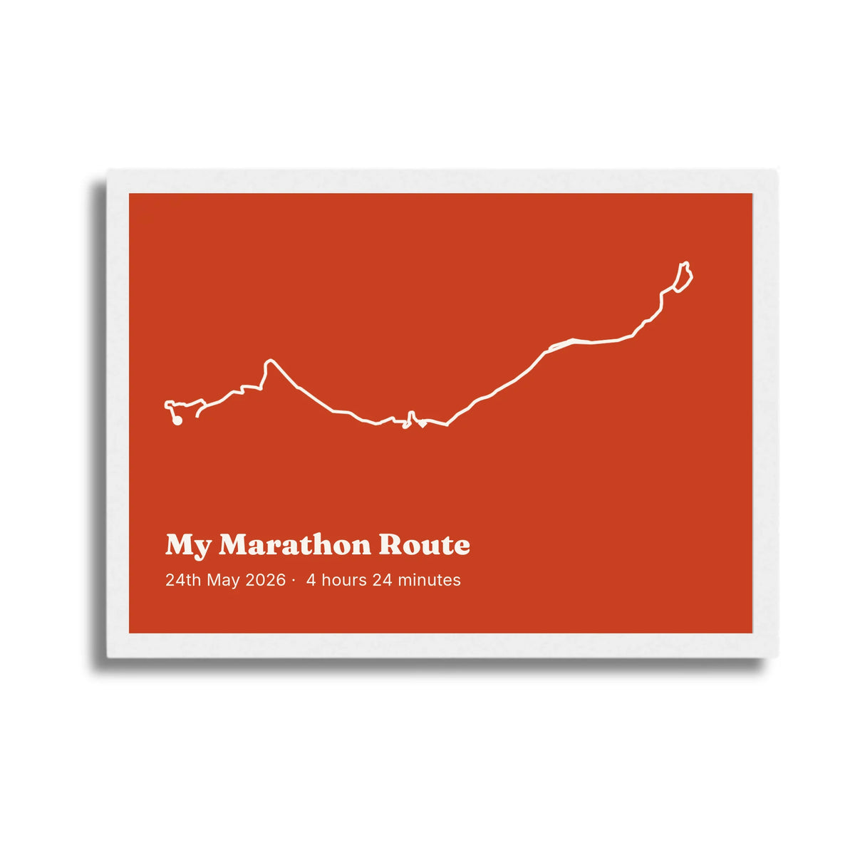 Personalised route trace print, in a white frame, A4 landscape