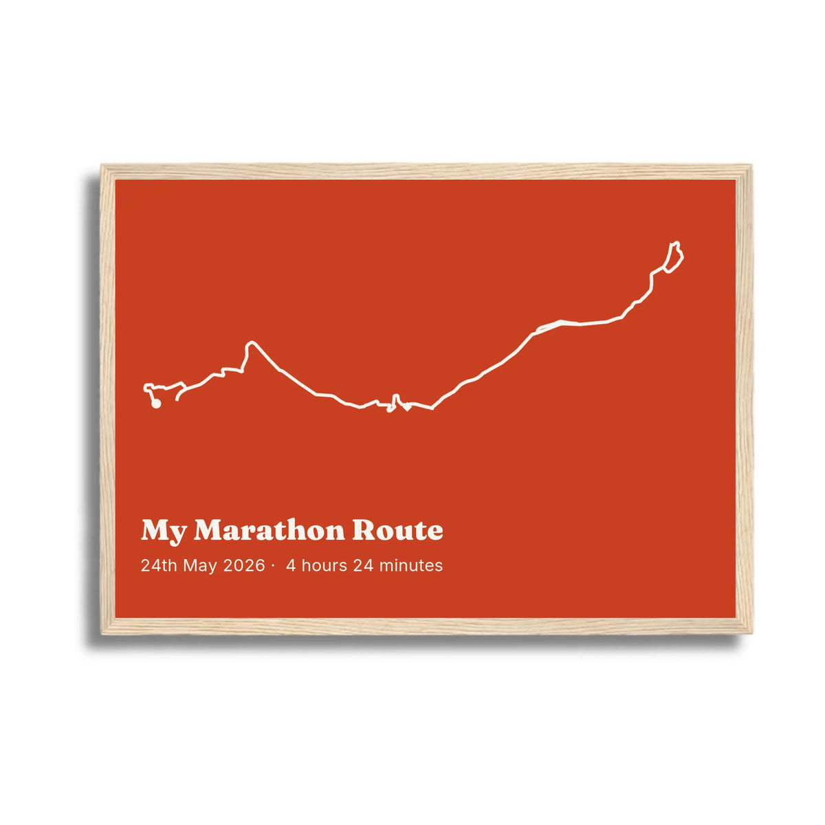 Personalised route trace print, in an oak coloured frame, A3 landscape