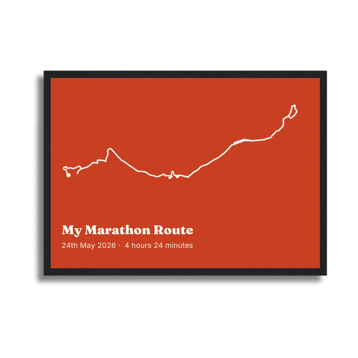 Personalised route trace print, in a black frame, A3 landscape