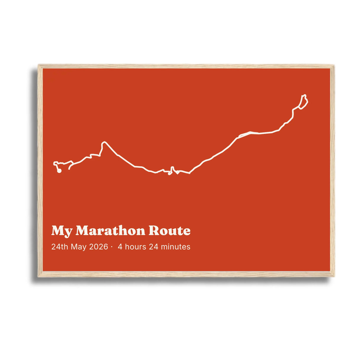 Personalised route trace print, in an oak coloured frame, A2 landscape
