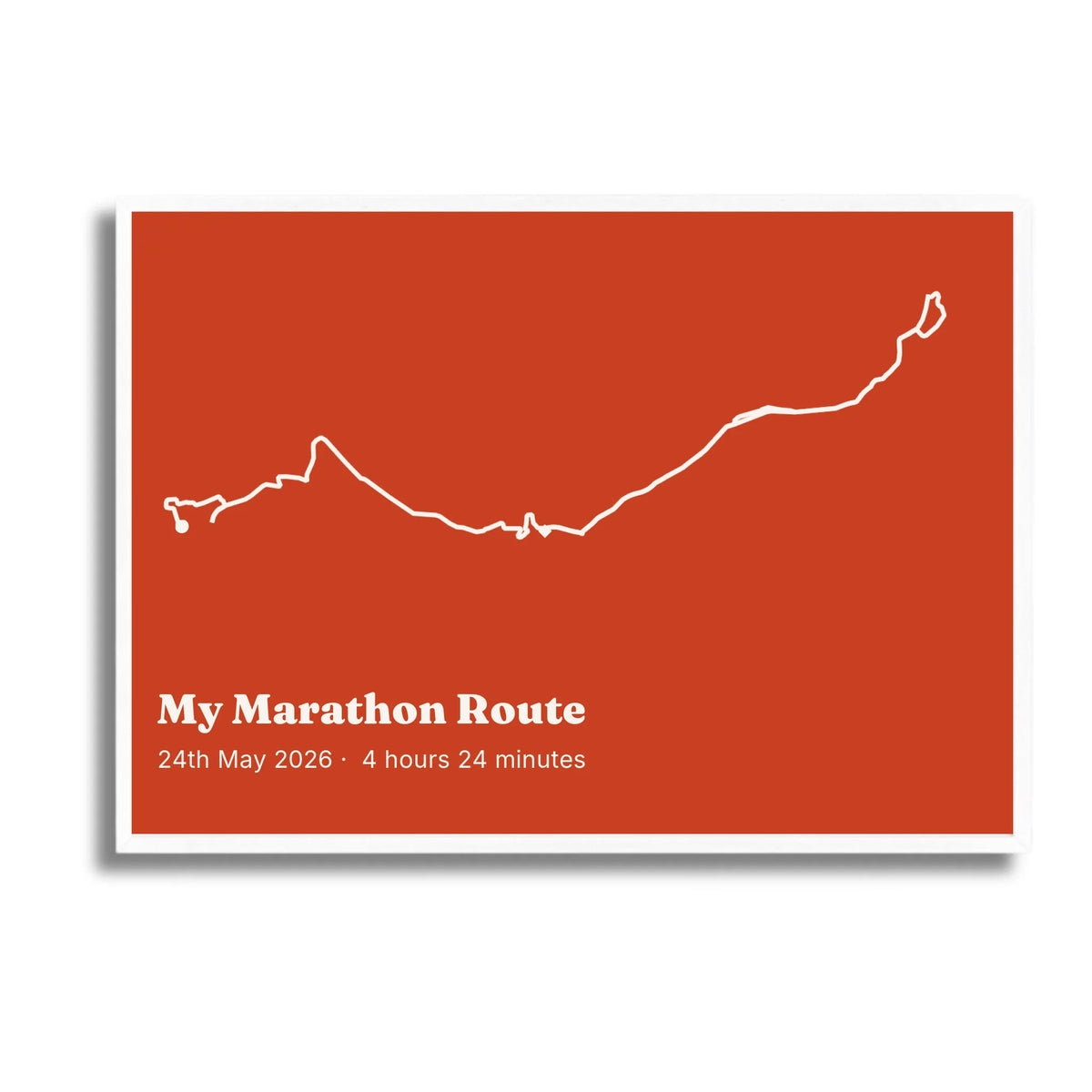 Personalised route trace print, in a white frame, A2 landscape