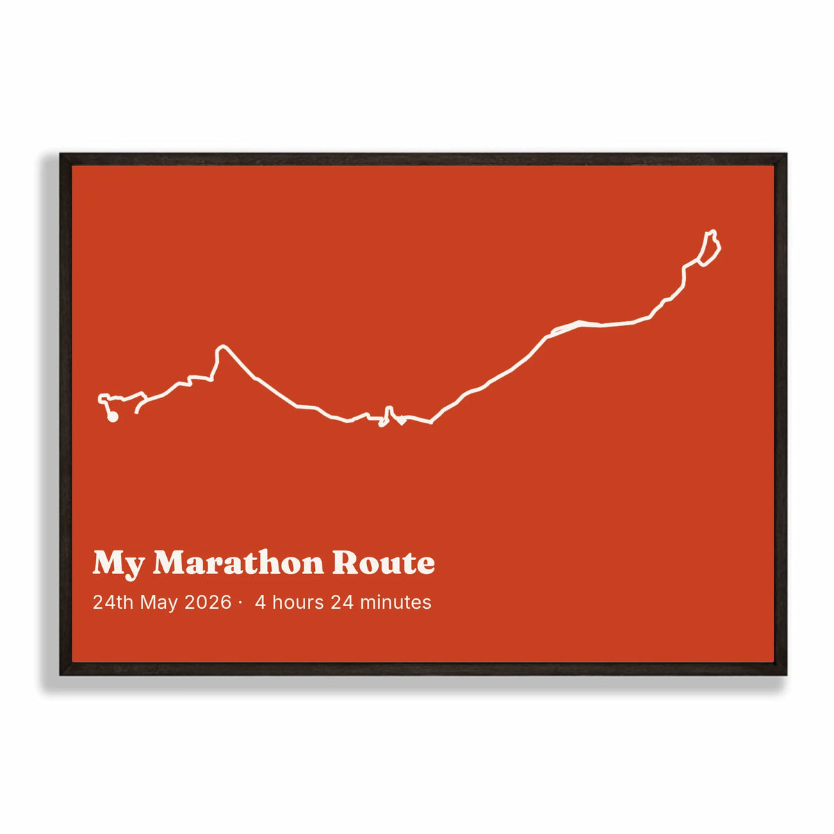 Personalised route trace print, in a black frame, A2 landscape