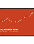 Personalised route trace print, in a black frame, A2 landscape